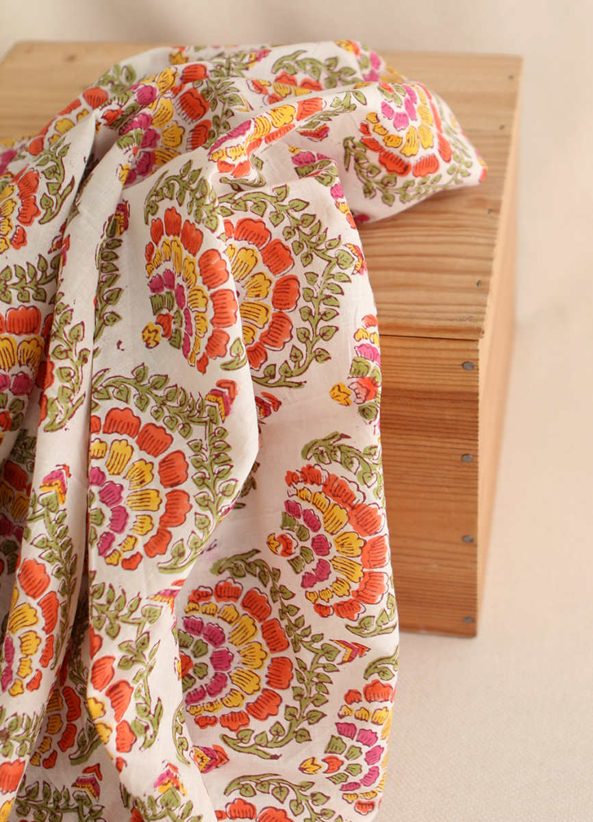 Ravi - Tissu indien coton hand block traditionnel