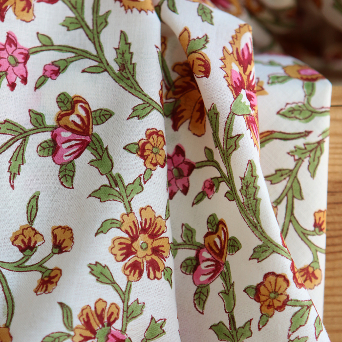 Jamila - Tissu indien en coton imprimé main Hand Block