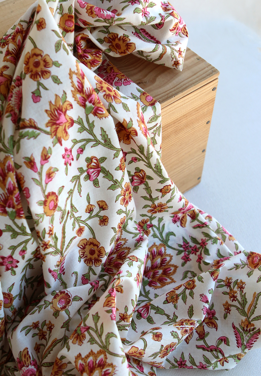 Jamila - Tissu indien en coton imprimé main Hand Block