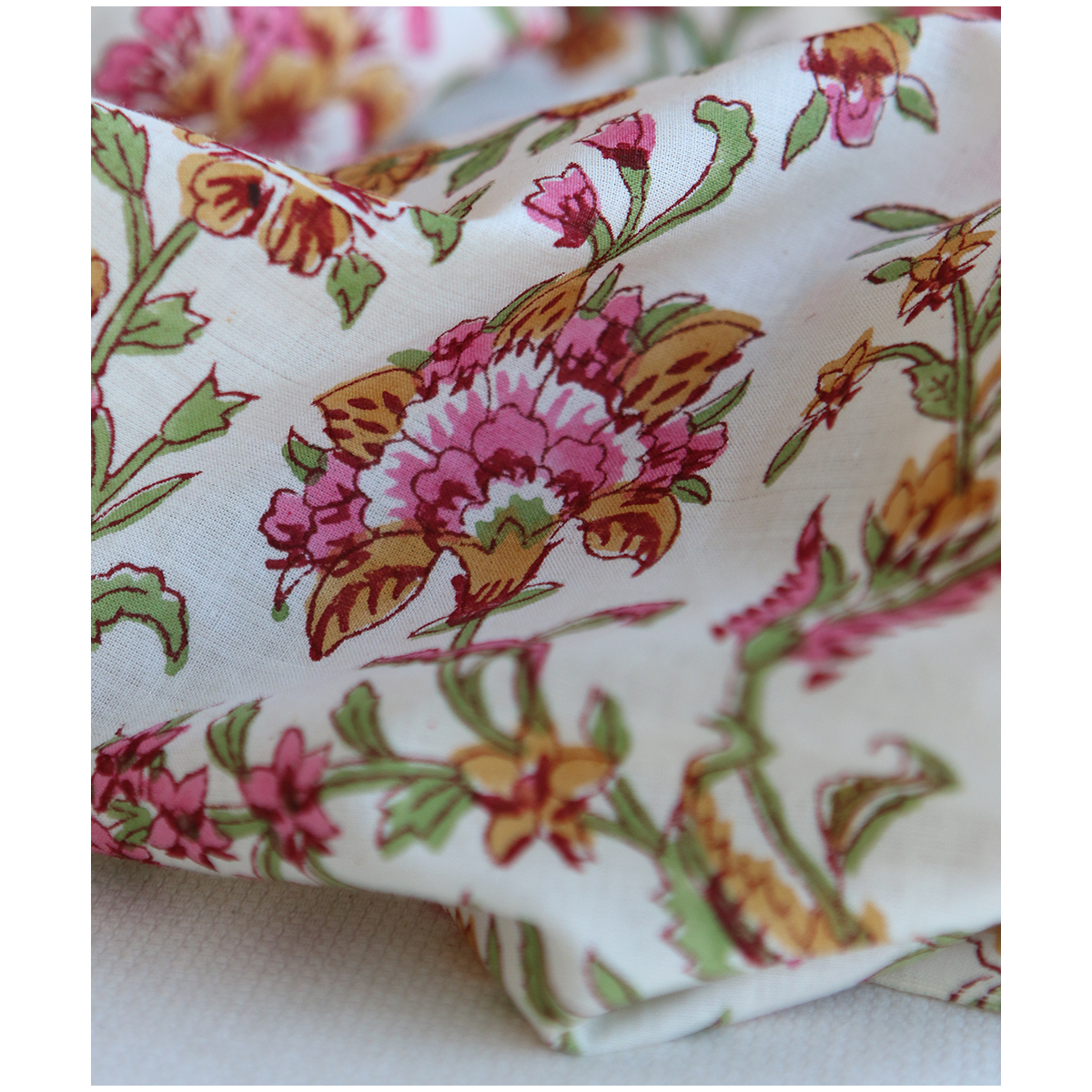 Jamila - Tissu indien en coton imprimé main Hand Block