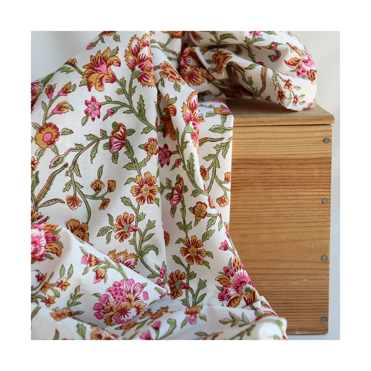 Jamila - Tissu indien en coton imprimé main Hand Block