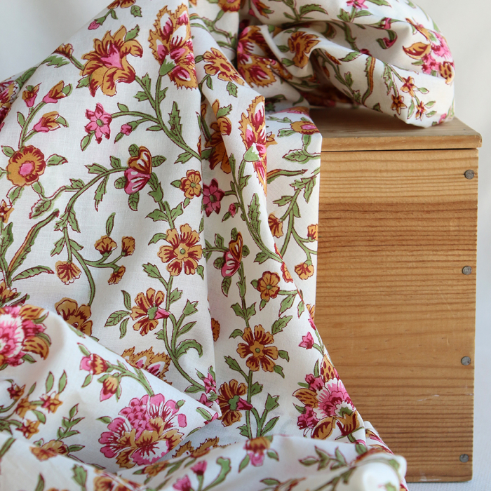 Jamila - Tissu indien en coton imprimé main Hand Block