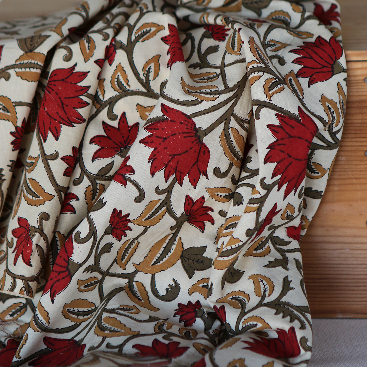 Shaivan - Tissu indien en coton imprimé main Hand Block