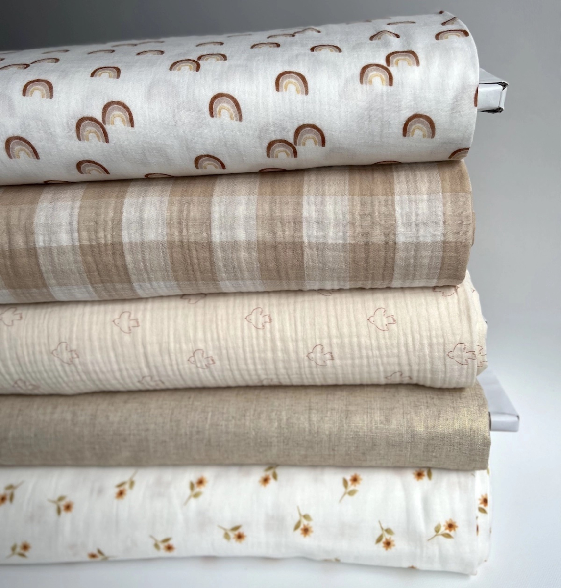 Double gaze de coton vichy réversible écru / sable Qualité Oeko-tex - 6