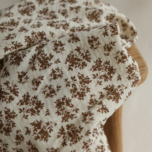 Soumeya - Double gaze coton BIO motif exclusif fond écru chocolat