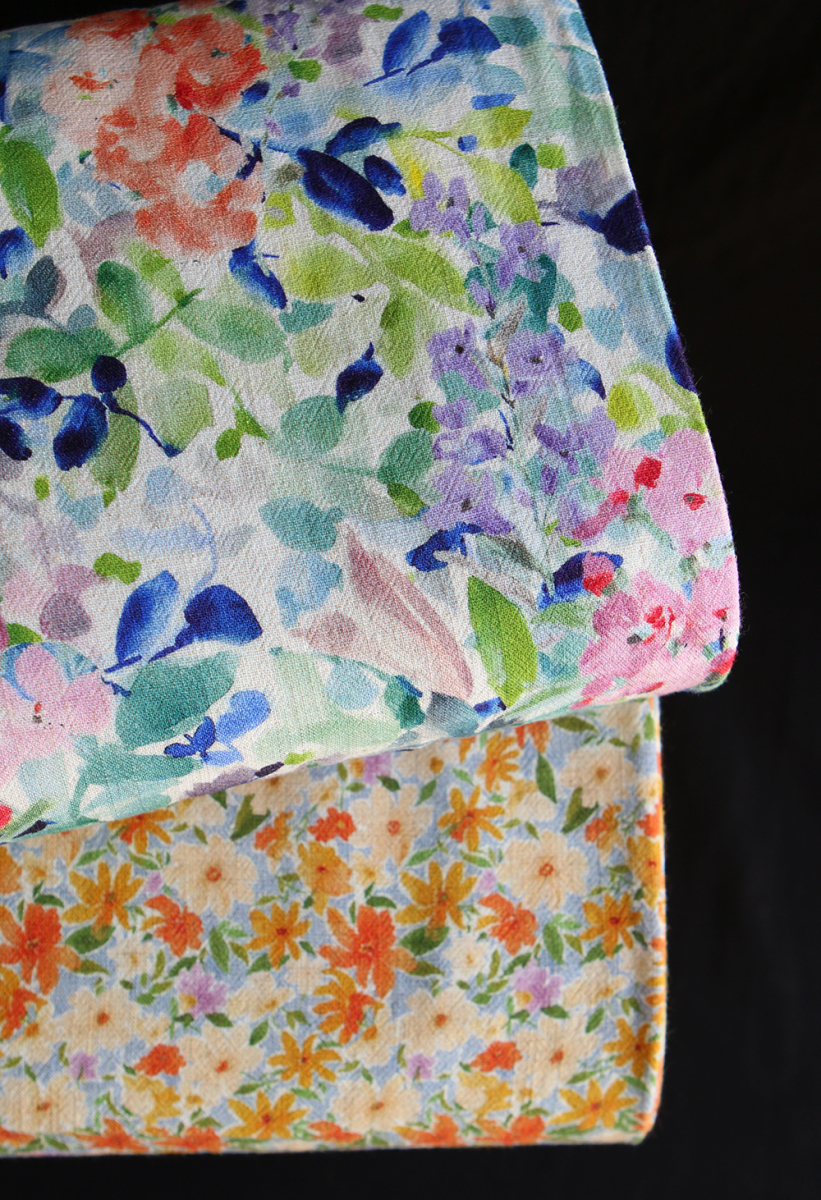 Crêpe lin et viscose imprimé fleuri orangé