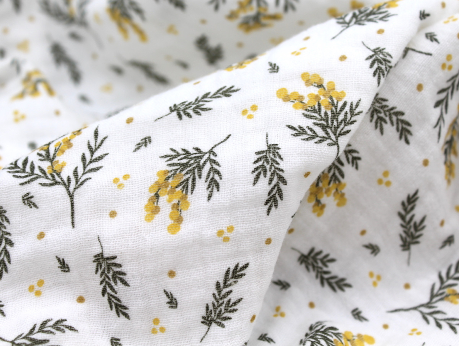 Double gaze de coton BIO motif exclusif Mimoza mimosa