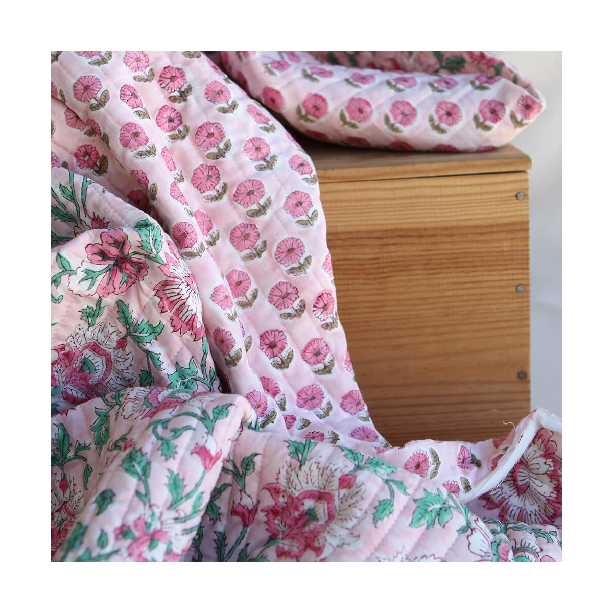 Keya - Tissu indien matelassé double face coton hand block largeur 100cm