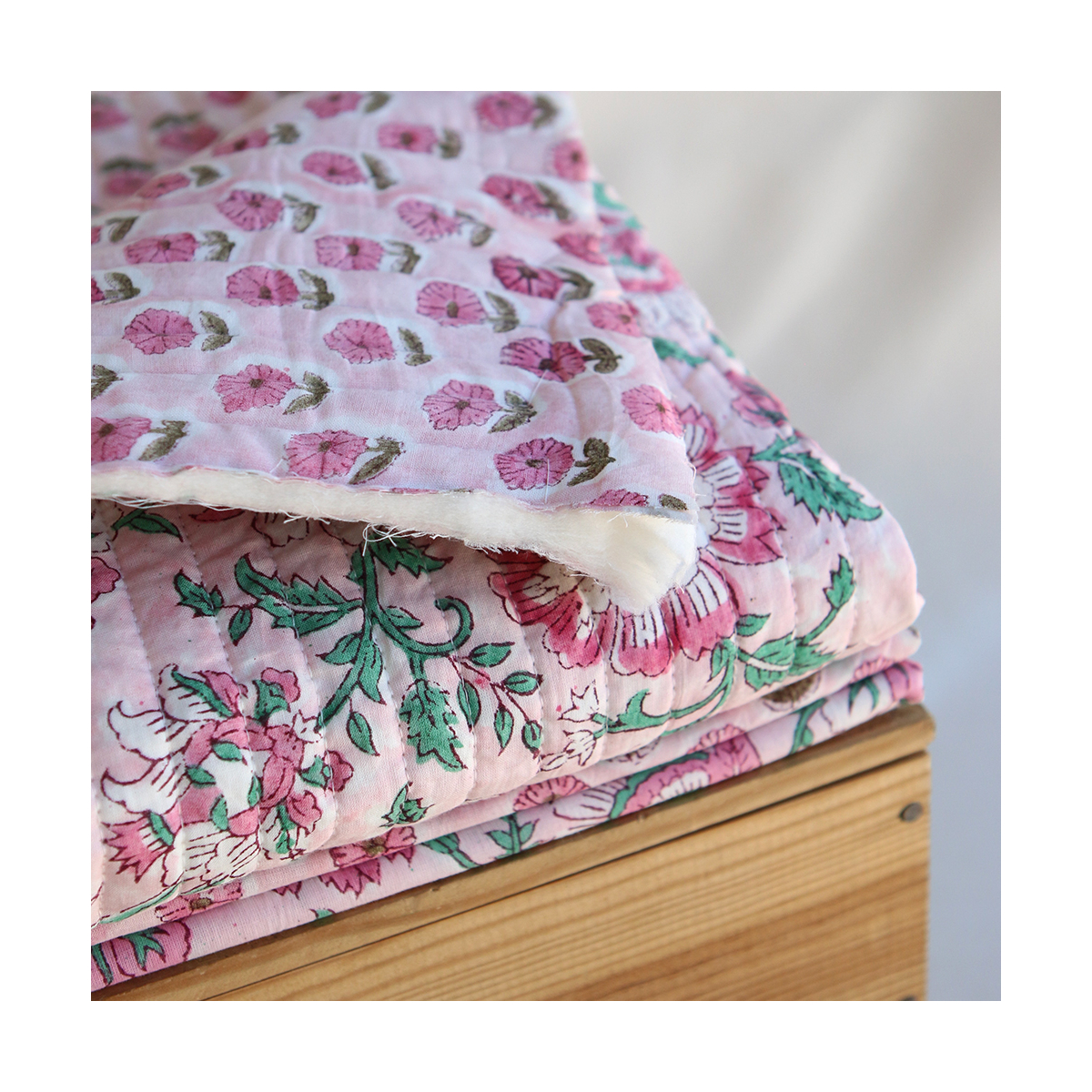 Keya - Tissu indien matelassé double face coton hand block largeur 100cm