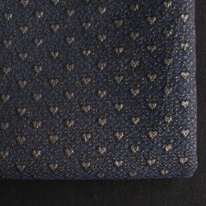 Amour - Tissu Brocart jacquard bleu marine / doré made in France