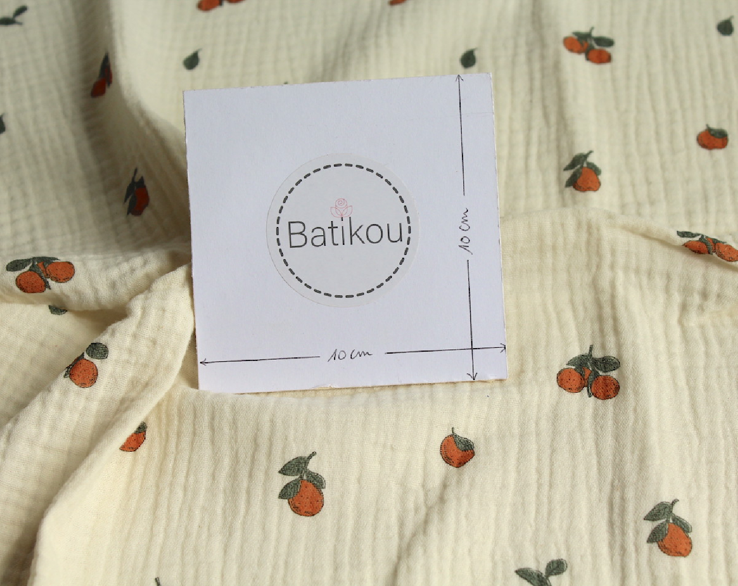 Double gaze de coton BIO écru motif exclusif oranges Tissus issus de l'agriculture biologique  - 5