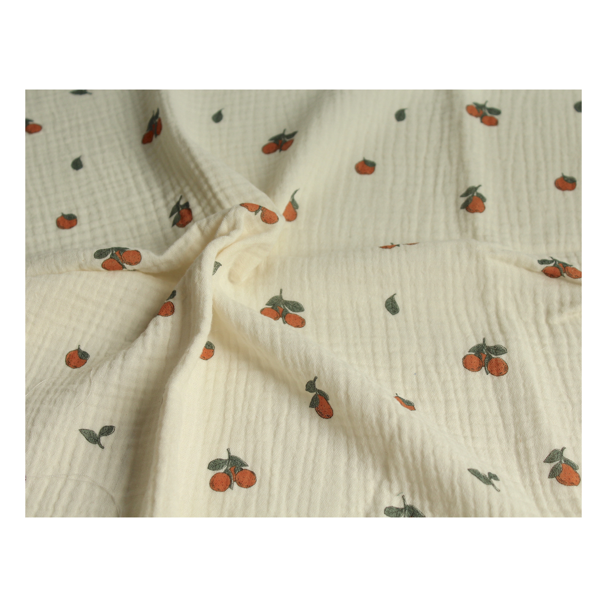 Double gaze de coton BIO écru motif exclusif oranges Tissus issus de l'agriculture biologique  - 10