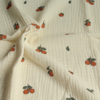 Double gaze de coton BIO écru motif exclusif oranges Tissus issus de l'agriculture biologique  - 1