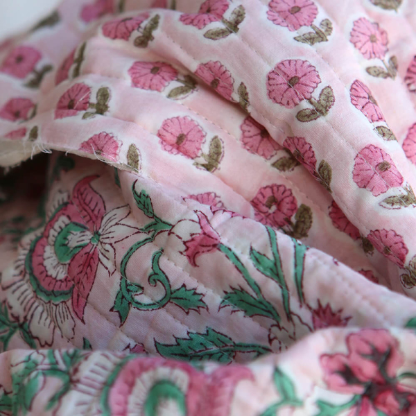 Tissu indien coton hand block print traditionnel frais imprimé rose ocre 2