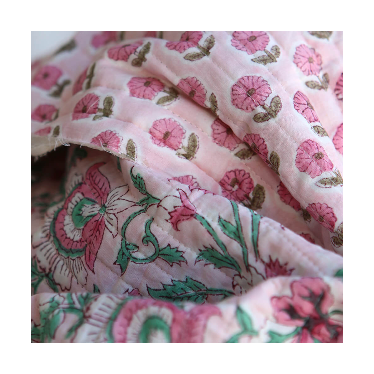 Keya - Tissu indien matelassé double face coton hand block largeur 100cm