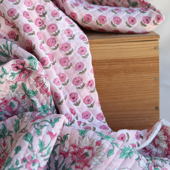 Keya - Tissu indien matelassé double face coton hand block largeur 100cm