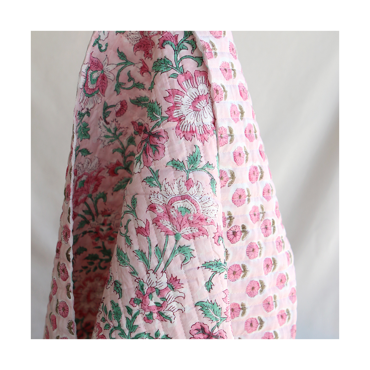 Tissu indien coton hand block print traditionnel frais imprimé rose ocre