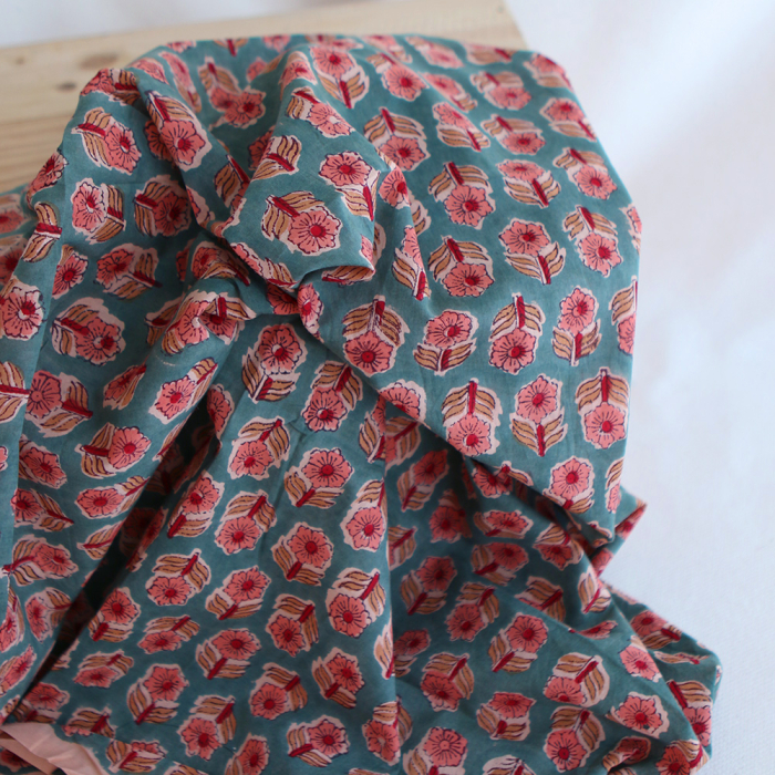 Sahar B - Tissu indien coton hand block traditionnel Teal