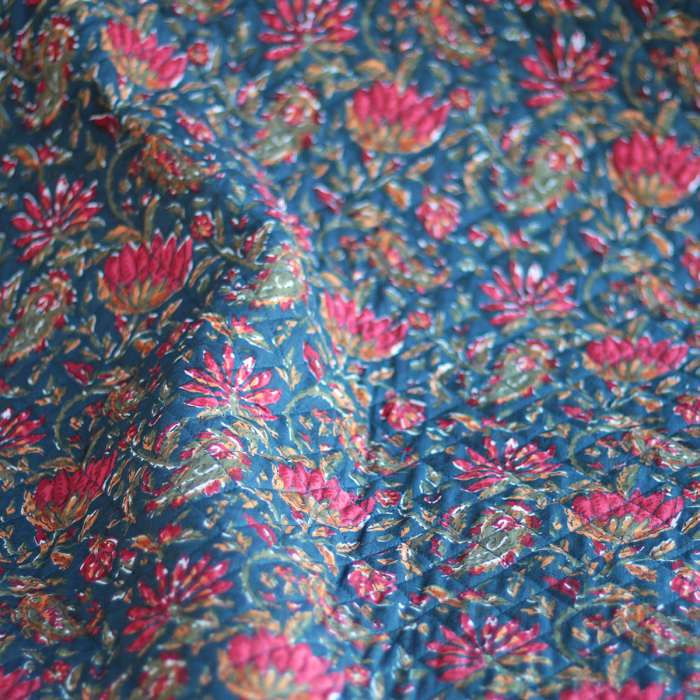 Tissu indien matelassé double face coton hand block largeur 100cm Batikou - 10