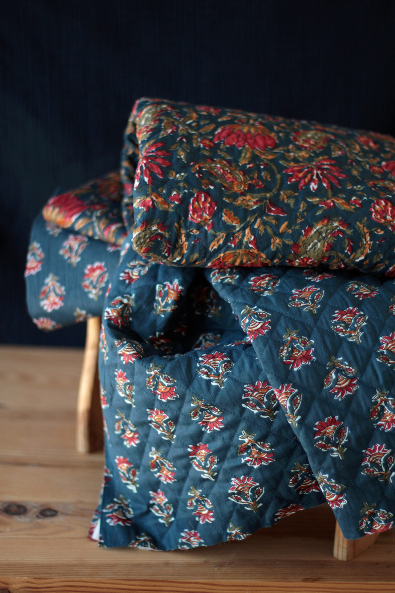 Tissu indien matelassé double face coton hand block largeur 100cm Batikou - 14