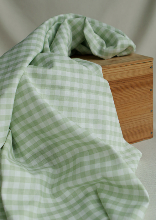 Victor - Tissu lin coton vichy 7mm blanc lait et vert amande