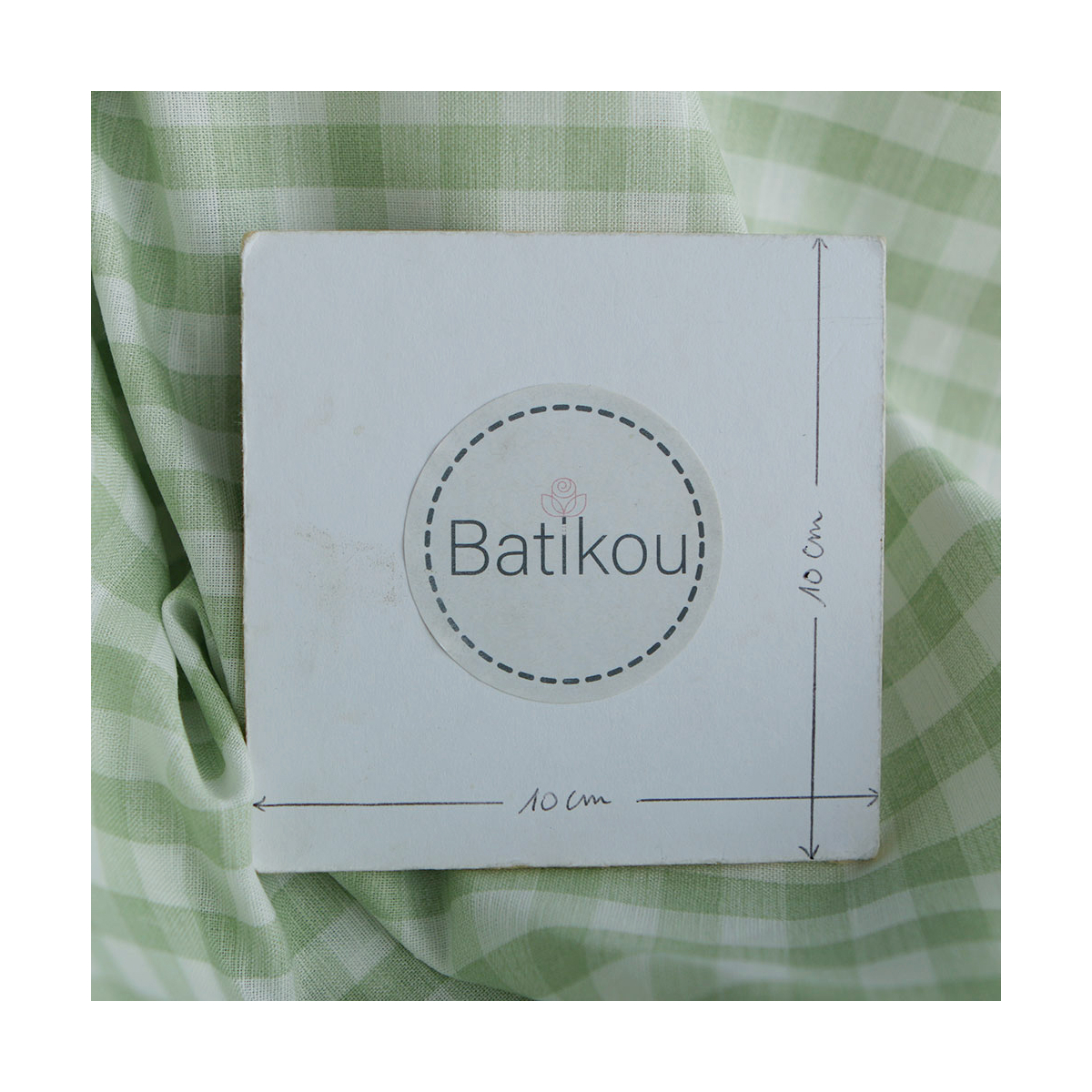 Victor - Tissu lin coton vichy 7mm blanc lait et vert amande