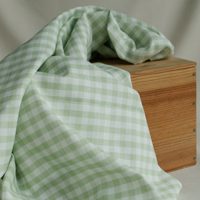 Victor - Tissu lin coton vichy 7mm blanc lait et vert amande