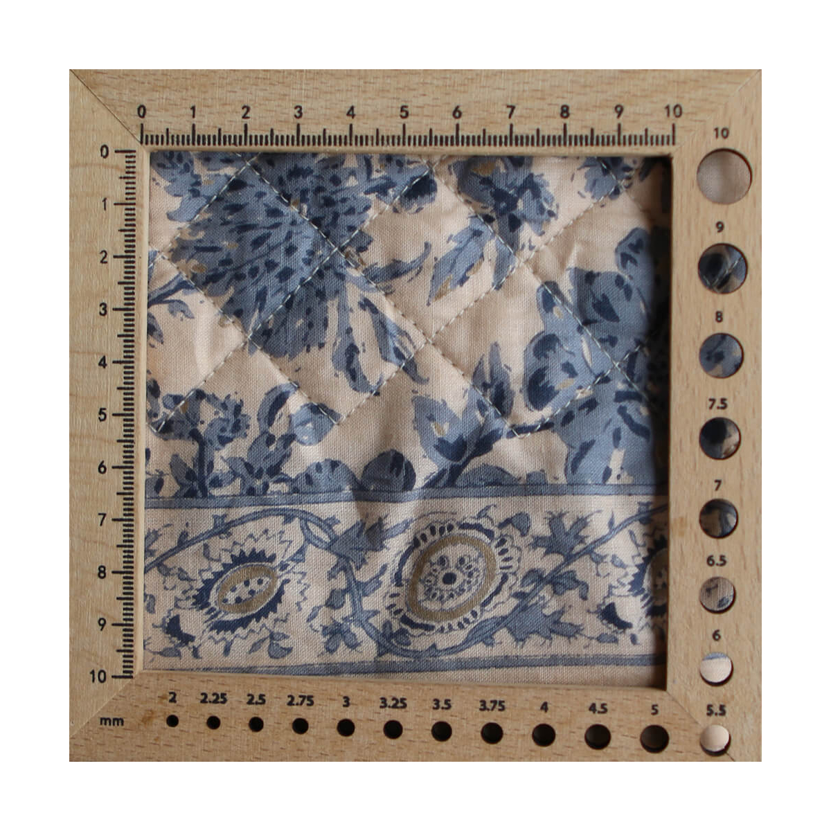 Anjali bleu - Tissu indien matelassé double face coton hand block largeur 100cm