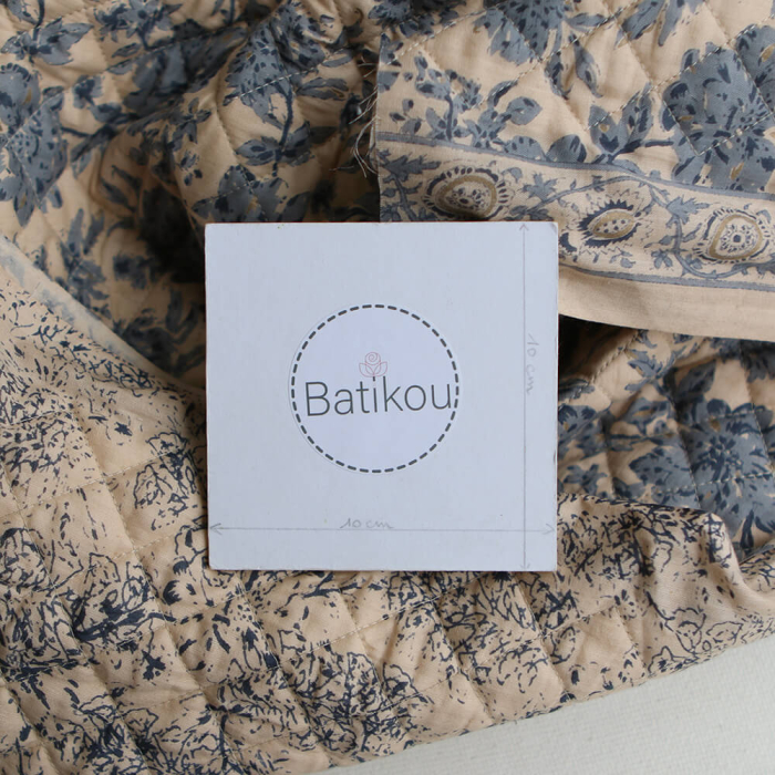 Anjali bleu - Tissu indien matelassé double face coton hand block largeur 100cm