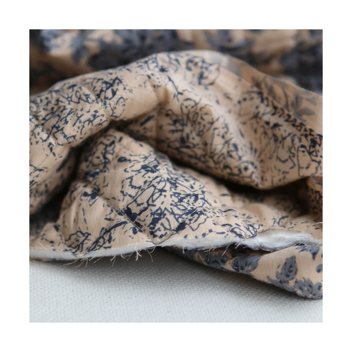 Anjali bleu - Tissu indien matelassé double face coton hand block largeur 100cm