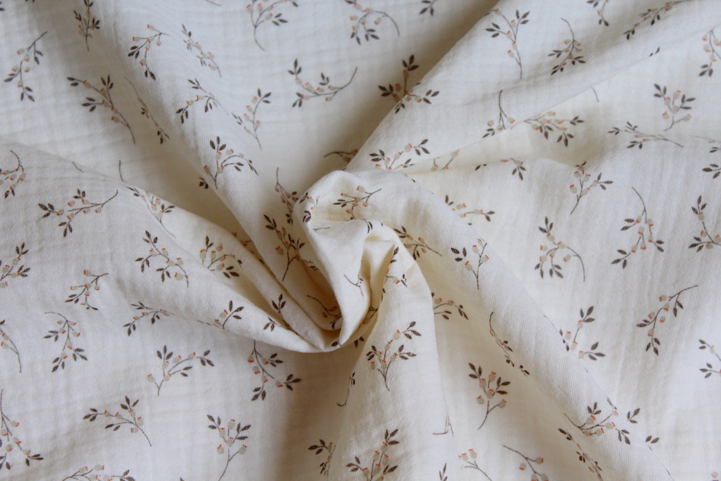 Thaïs - Double gaze de coton BIO écru à motifs fleuris Tissus issus de l'agriculture biologique  - 3
