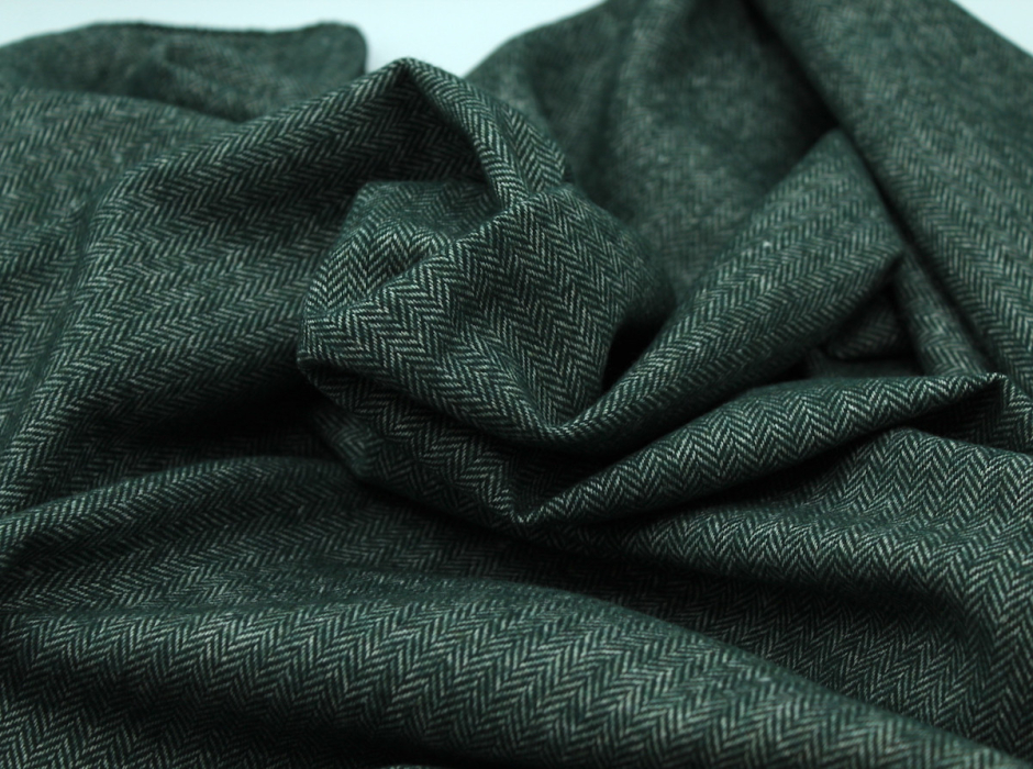 Tissu chevron texturé coton / laine coloris VERT SAPIN