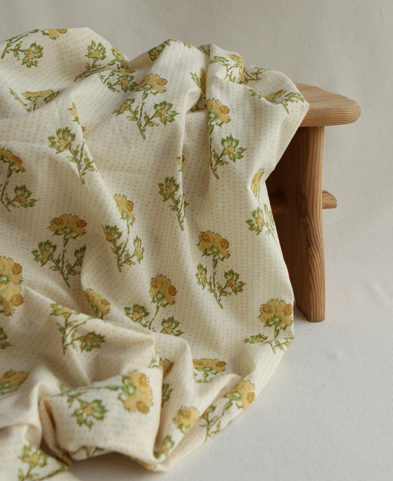 Karishma jaune B - Tissu indien en coton imprimé main Hand Block Artisanal