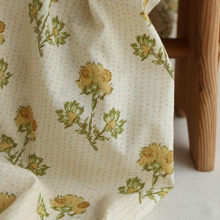 Karishma jaune B - Tissu indien en coton imprimé main Hand Block Artisanal