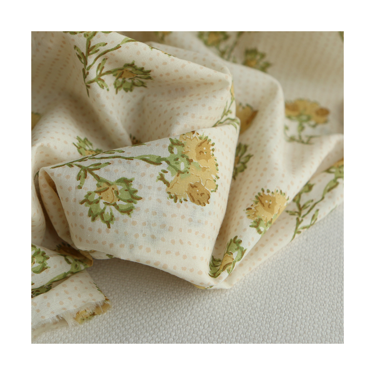 Karishma jaune B - Tissu indien en coton imprimé main Hand Block Artisanal