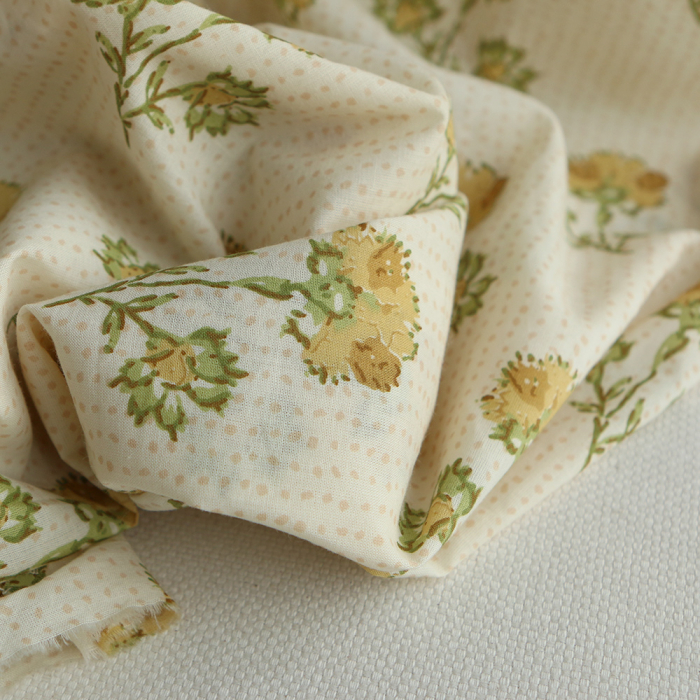 Karishma jaune B - Tissu indien en coton imprimé main Hand Block Artisanal