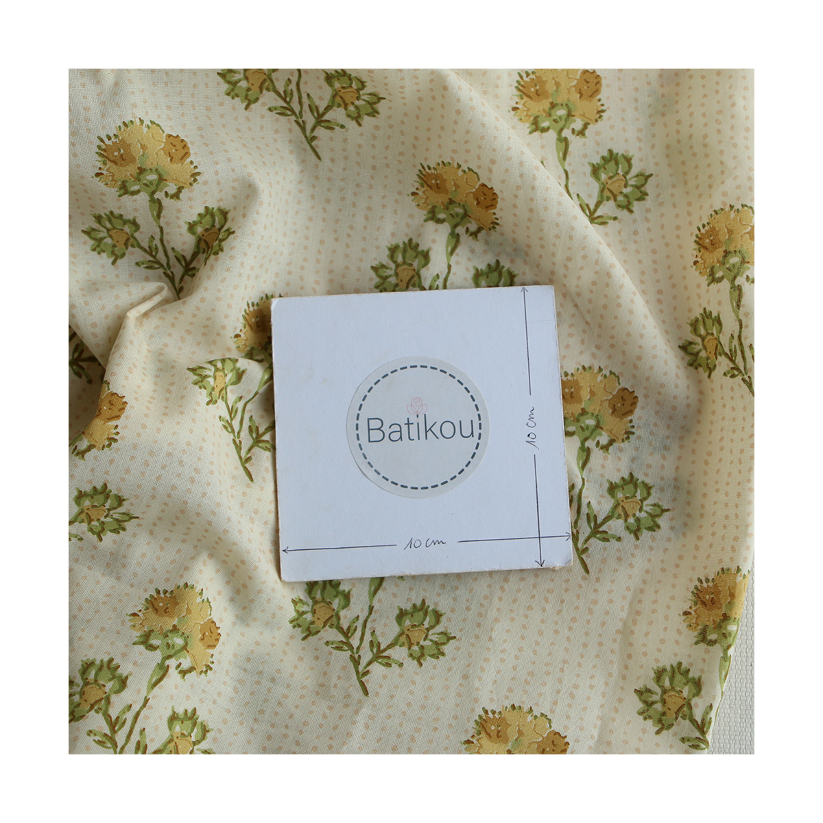 Karishma jaune B - Tissu indien en coton imprimé main Hand Block Artisanal