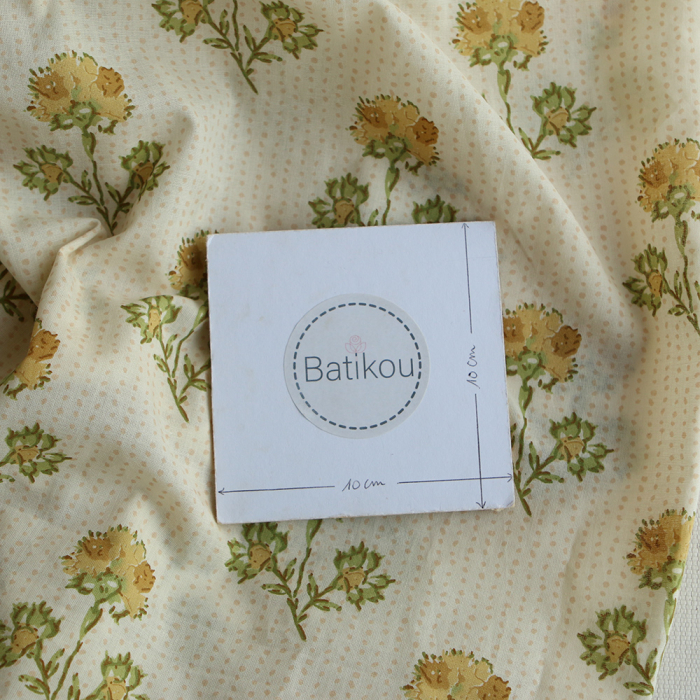 Karishma jaune B - Tissu indien en coton imprimé main Hand Block Artisanal