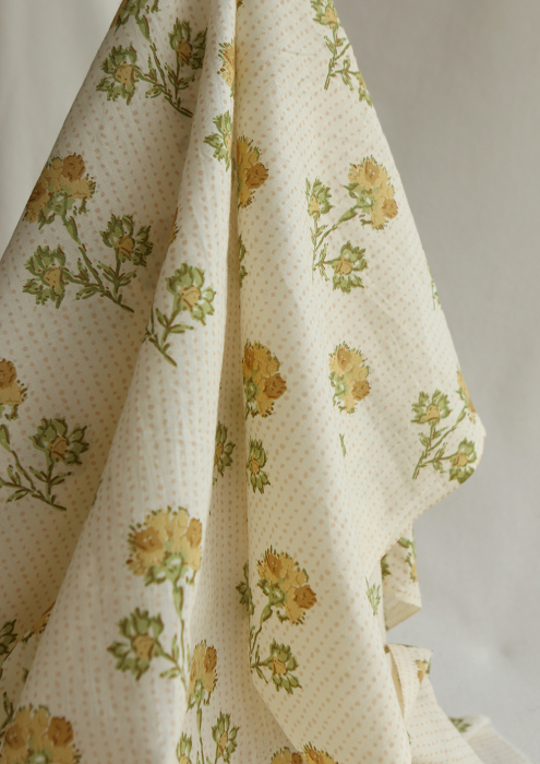 Karishma jaune B - Tissu indien en coton imprimé main Hand Block Artisanal