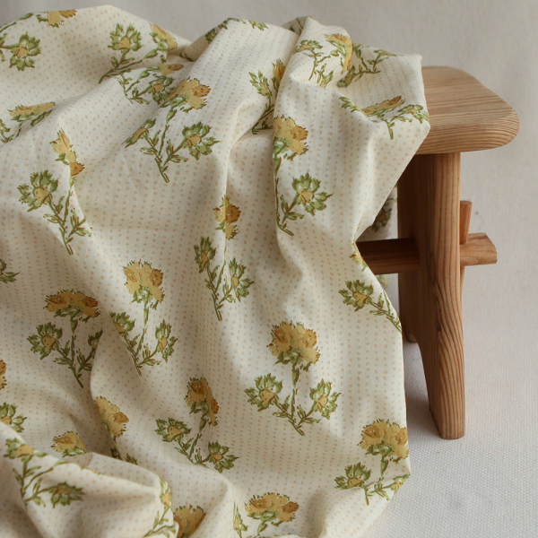 Karishma jaune B - Tissu indien en coton imprimé main Hand Block Artisanal