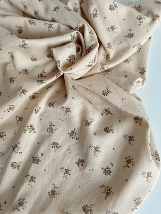 Rosie - Tissu sergé de coton imprimé vintage fleuri fond crème Batikou - 8