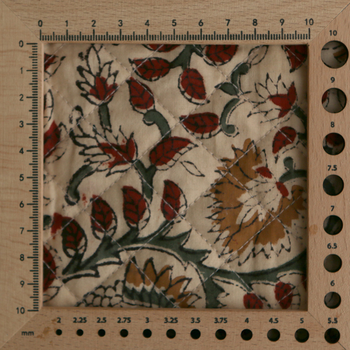 Nisha & rayures - Tissu indien matelassé double face coton hand block teal largeur 100cm