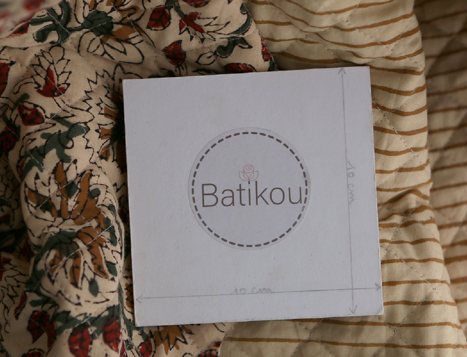 Nisha & rayures - Tissu indien matelassé double face coton hand block teal largeur 100cm