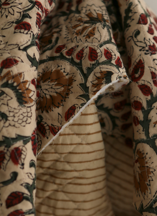 Nisha & rayures - Tissu indien matelassé double face coton hand block teal largeur 100cm