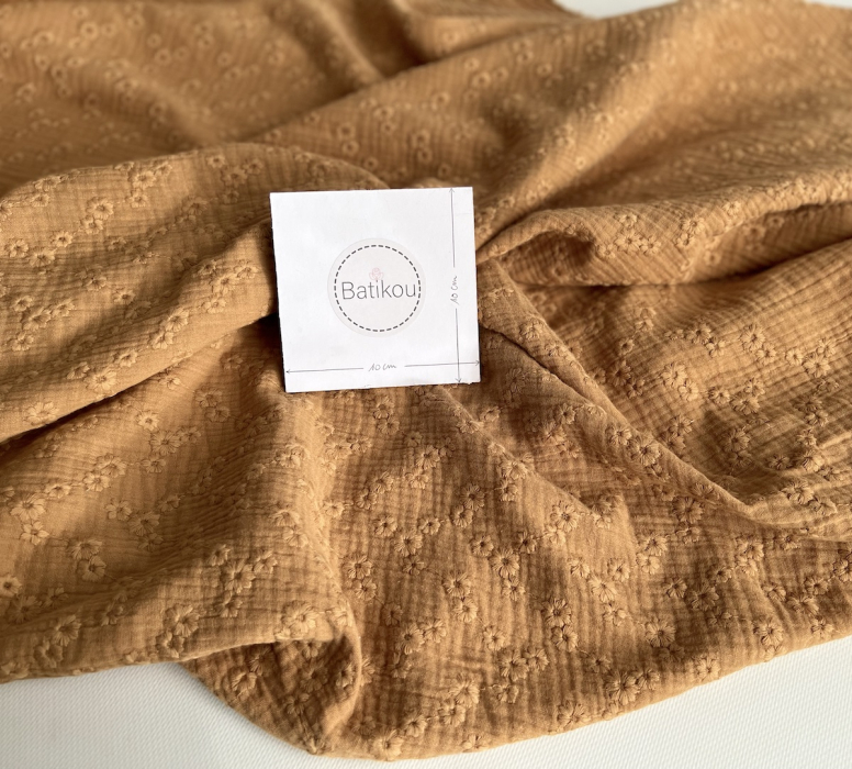 Double gaze de coton Esmée brodée coloris camel Qualité Oeko-tex - 4