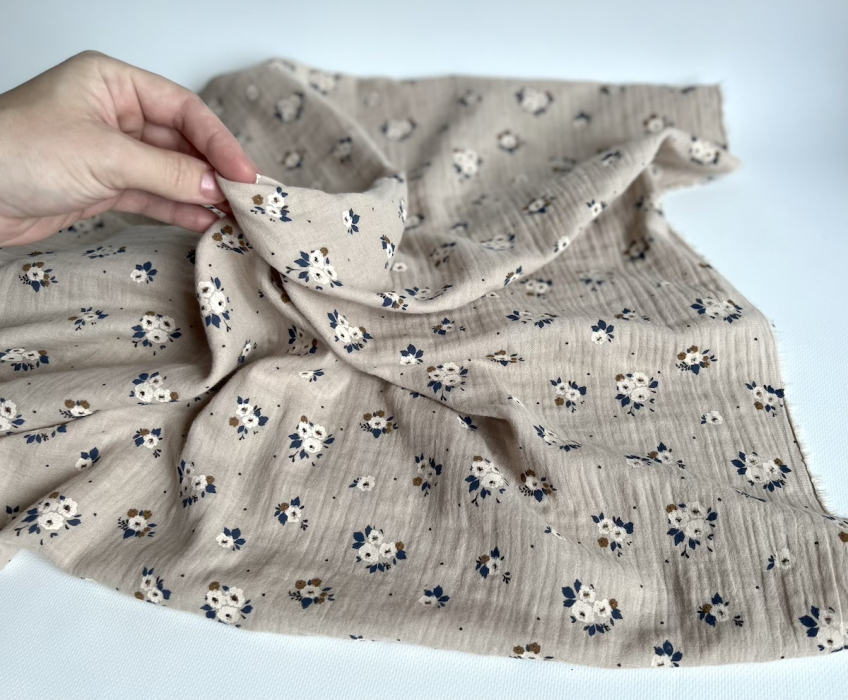 ROZEN - Double gaze de coton BIO grège motif exclusif Rozen Pepper Tissus issus de l'agriculture biologique  - 2