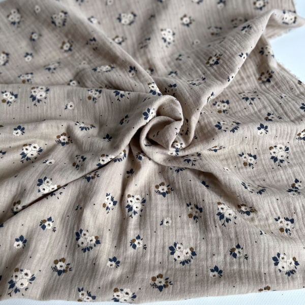 ROZEN - Double gaze de coton BIO grège motif exclusif Rozen Pepper Tissus issus de l'agriculture biologique  - 1