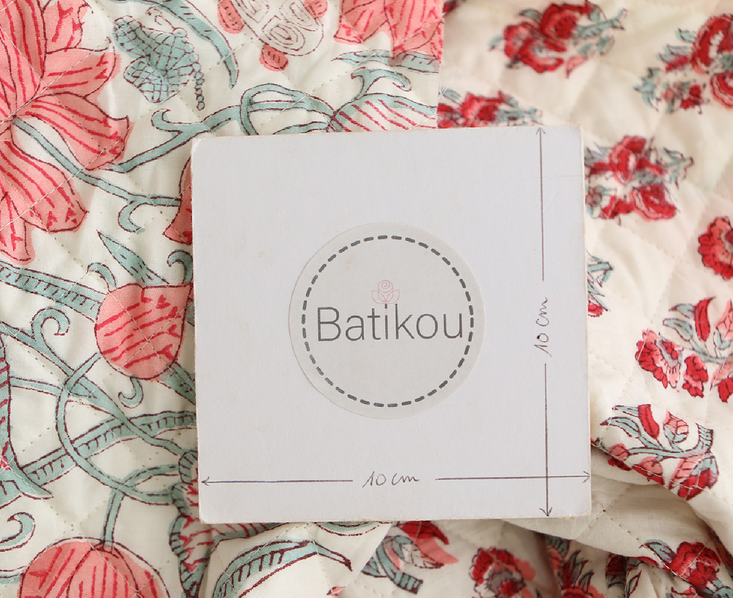 Yamini - Tissu indien matelassé double face coton hand block teal largeur 100cm