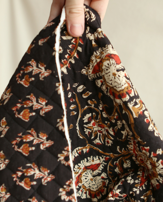 Kajal - Tissu indien matelassé double face coton hand block teal largeur 100cm