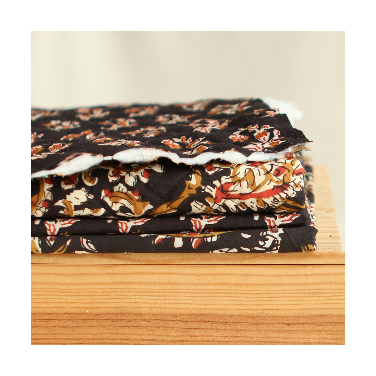 Kajal - Tissu indien matelassé double face coton hand block teal largeur 100cm